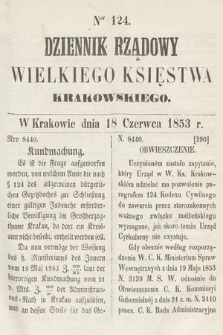Dziennik Rządowy Wielkiego Księstwa Krakowskiego. 1853, nr 124