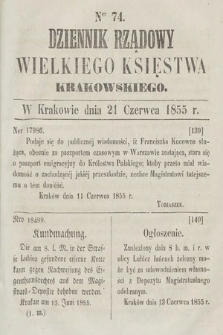 Dziennik Rządowy Wielkiego Księstwa Krakowskiego. 1855, nr 74