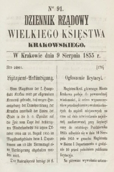 Dziennik Rządowy Wielkiego Księstwa Krakowskiego. 1855, nr 91