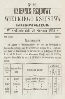 Dziennik Rządowy Wielkiego Księstwa Krakowskiego. 1855, nr 96