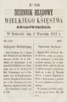 Dziennik Rządowy Wielkiego Księstwa Krakowskiego. 1855, nr 106