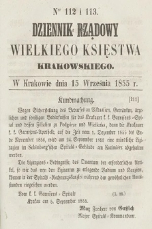 Dziennik Rządowy Wielkiego Księstwa Krakowskiego. 1855, nr 112-113