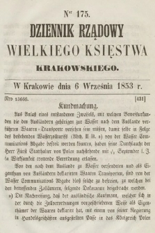 Dziennik Rządowy Wielkiego Księstwa Krakowskiego. 1853, nr 175