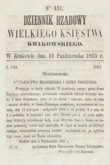 Dziennik Rządowy Wielkiego Księstwa Krakowskiego. 1855, nr 131