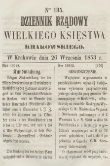 Dziennik Rządowy Wielkiego Księstwa Krakowskiego. 1853, nr 195