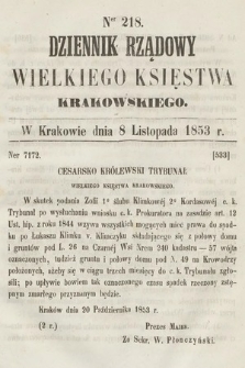 Dziennik Rządowy Wielkiego Księstwa Krakowskiego. 1853, nr 218