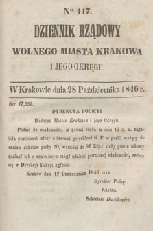 Dziennik Rządowy Wolnego Miasta Krakowa i Jego Okręgu. 1846, nr 117