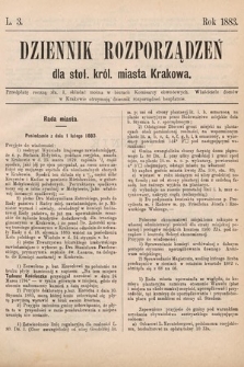 Dziennik Rozporządzeń dla Stoł. Król. Miasta Krakowa. 1883, L. 3