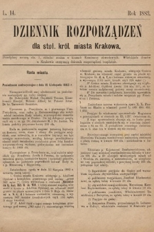 Dziennik Rozporządzeń dla Stoł. Król. Miasta Krakowa. 1883, L. 14