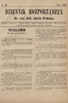 Dziennik Rozporządzeń dla Stoł. Król. Miasta Krakowa. 1883, L. 18