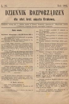 Dziennik Rozporządzeń dla Stoł. Król. Miasta Krakowa. 1883, L. 20