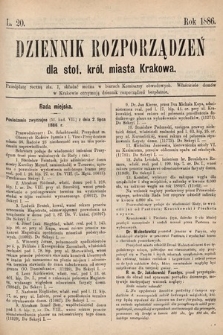 Dziennik Rozporządzeń dla Stoł. Król. Miasta Krakowa. 1886, L. 20