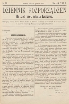 Dziennik Rozporządzeń dla Stoł. Król. Miasta Krakowa. 1906, L. 13