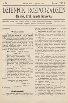 Dziennik Rozporządzeń dla Stoł. Król. Miasta Krakowa. 1906, L. 14