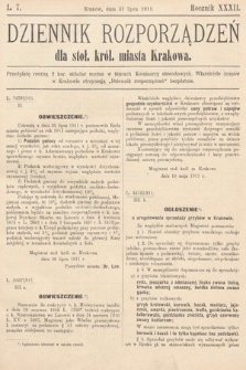 Dziennik Rozporządzeń dla Stoł. Król. Miasta Krakowa. 1911, L. 7