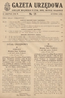 Gazeta Urzędowa Zarządu Miejskiego w Stoł. Król. Mieście Krakowie. 1948, nr 15