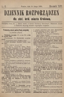 Dziennik Rozporzadzeń dla Stoł. Król. Miasta Krakowa. 1893, L. 2