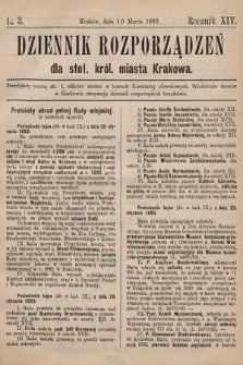 Dziennik Rozporzadzeń dla Stoł. Król. Miasta Krakowa. 1893, L. 3