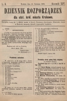 Dziennik Rozporzadzeń dla Stoł. Król. Miasta Krakowa. 1893, L. 4