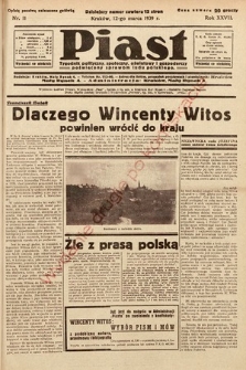 Piast : tygodnik polityczny, społeczny, oświatowy i gospodarczy poświęcony sprawom ludu polskiego. 1939, nr 11