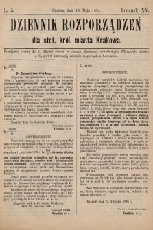 Dziennik Rozporzadzeń dla Stoł. Król. Miasta Krakowa. 1894, L. 5