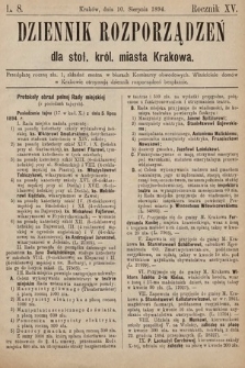 Dziennik Rozporzadzeń dla Stoł. Król. Miasta Krakowa. 1894, L. 8