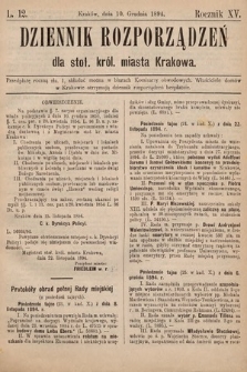 Dziennik Rozporzadzeń dla Stoł. Król. Miasta Krakowa. 1894, L. 12