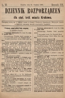 Dziennik Rozporzadzeń dla Stoł. Król. Miasta Krakowa. 1894, L. 13