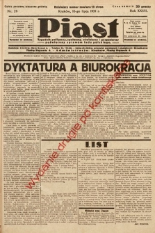 Piast : tygodnik polityczny, społeczny, oświatowy i gospodarczy poświęcony sprawom ludu polskiego. 1939, nr 29