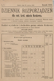 Dziennik Rozporządzeń dla Stoł. Król. Miasta Krakowa. 1910, L. 5