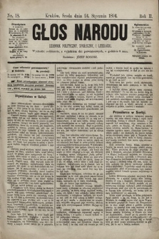 Głos Narodu : dziennik polityczny, społeczny i literacki. 1894, nr 18