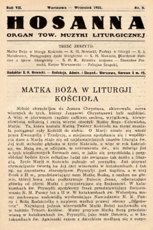 Hosanna : miesięcznik muzyki kościelnej : organ Tow. Muzyki Liturgicznej. 1932, nr 9