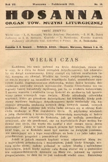 Hosanna : miesięcznik muzyki kościelnej : organ Tow. Muzyki Liturgicznej. 1932, nr 10