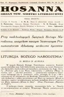 Hosanna : miesięcznik muzyki kościelnej : organ Tow. Muzyki Liturgicznej. 1931, nr 10-12