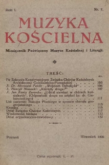 Muzyka Kościelna : miesięcznik poświęcony muzyce kościelnej i liturgji. 1926, nr 7