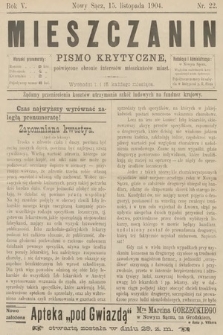 Mieszczanin : pismo krytyczne poświęcone obronie interesów mieszkańców miast. 1904, nr 22