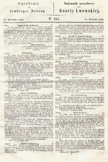 Amtsblatt zur Lemberger Zeitung = Dziennik Urzędowy do Gazety Lwowskiej. 1850, nr 214