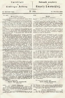Amtsblatt zur Lemberger Zeitung = Dziennik Urzędowy do Gazety Lwowskiej. 1850, nr 215