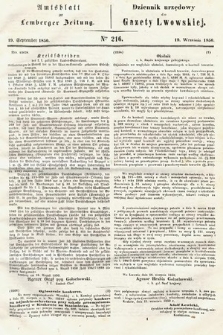 Amtsblatt zur Lemberger Zeitung = Dziennik Urzędowy do Gazety Lwowskiej. 1850, nr 216
