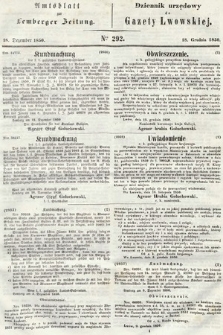 Amtsblatt zur Lemberger Zeitung = Dziennik Urzędowy do Gazety Lwowskiej. 1850, nr 292