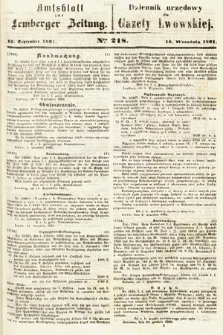 Amtsblatt zur Lemberger Zeitung = Dziennik Urzędowy do Gazety Lwowskiej. 1861, nr 218
