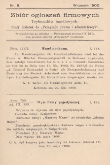 Zbiór ogłoszeń firmowych trybunałów handlowych : stały dodatek do „Przeglądu Prawa i Administracyi”. 1902, nr 9