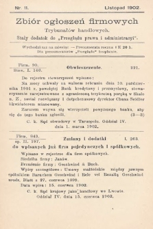 Zbiór ogłoszeń firmowych trybunałów handlowych : stały dodatek do „Przeglądu Prawa i Administracyi”. 1902, nr 11