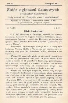 Zbiór ogłoszeń firmowych trybunałów handlowych : stały dodatek do „Przeglądu Prawa i Administracyi”. 1907, nr 11
