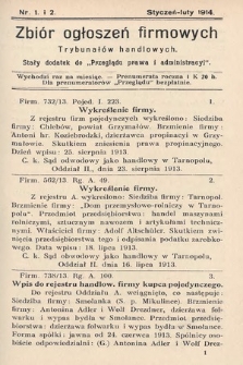Zbiór ogłoszeń firmowych trybunałów handlowych : stały dodatek do „Przeglądu Prawa i Administracyi”. 1914, nr 1 i 2