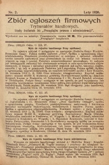 Zbiór ogłoszeń firmowych trybunałów handlowych : stały dodatek do „Przeglądu Prawa i Administracji”. 1920, nr 2