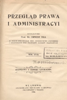 Przegląd Prawa i Administracyi : rozprawy i zapiski literackie. 1906