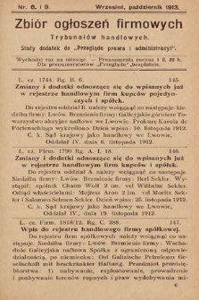 Zbiór ogłoszeń firmowych trybunałów handlowych : stały dodatek do „Przeglądu Prawa i Administracyi”. 1913, nr 8 i 9