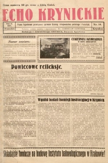 Echo Krynickie : pismo tygodniowe poświęcone sprawom Krynicy, zdrojownictwa polskiego i turystyki. 1927, nr 16