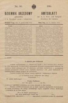 Dziennik Urzędowy Galicyjskiej c. k. Dyrekcyi Poczt i Telegrafów = Amtsblatt der k. k. Post- und Telegraf- Direktion für Galizien. 1914, nr 30